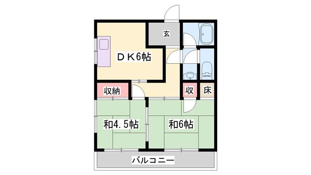 コーポさくらんぼ(2DK/2階)の間取り写真