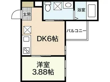 REVE五日市(1DK/2階)の間取り写真