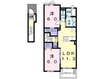 アンジュ・ブローテB(2LDK/2階)の間取り写真