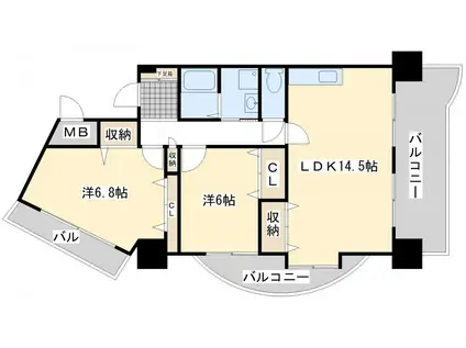 ガーデンパレスやひろ(2LDK/9階)の間取り写真