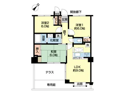 ダイアパレス上山(3LDK/1階)の間取り写真