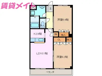 リュミエール・A棟(2LDK/2階)の間取り写真