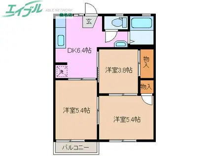 DEAR COURT S・A(3DK/2階)の間取り写真