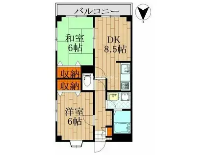 青山コーポA(2DK/3階)の間取り写真