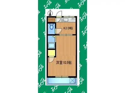 武蔵野ハイツ(ワンルーム/2階)の間取り写真