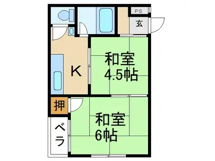 ジャーマンハイツ黒川(2K/1階)の間取り写真