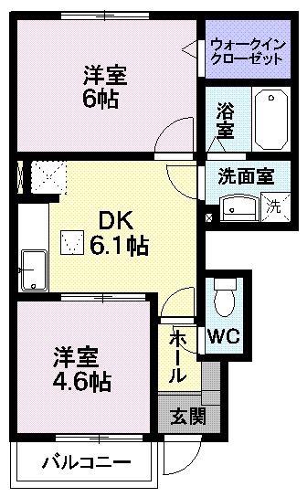リバティーベルB(2DK/1階)の間取り写真