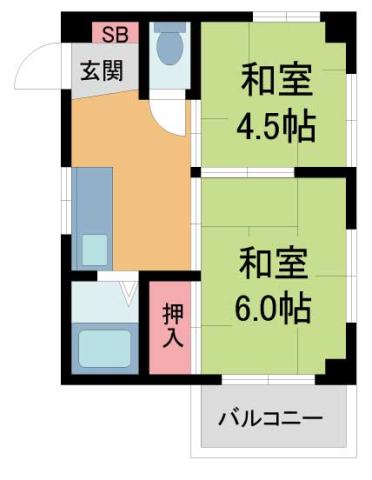 サンパレス21甲子園(2DK/3階)の間取り写真