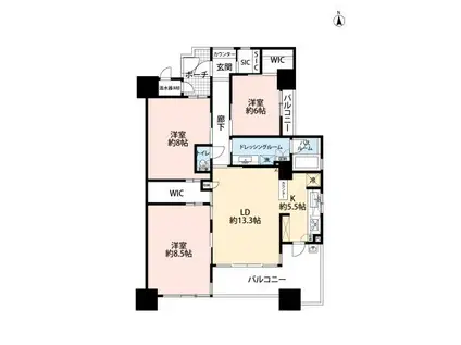 サーパス殿町(3LDK/10階)の間取り写真