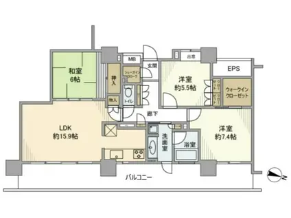 パークハウスさいたま新都心 MIDTOWER(3LDK/6階)の間取り写真