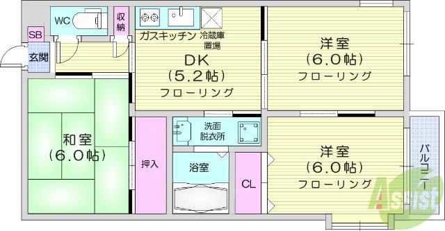シュトラール弐番館(3DK/2階)の間取り写真