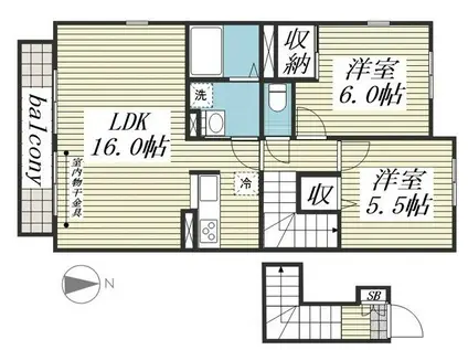 カーサクレールII(2LDK/2階)の間取り写真