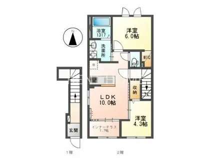 メゾン・ド・ヴェルデ若江(2LDK/2階)の間取り写真