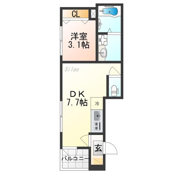アミティア円町(1DK/3階)の間取り写真