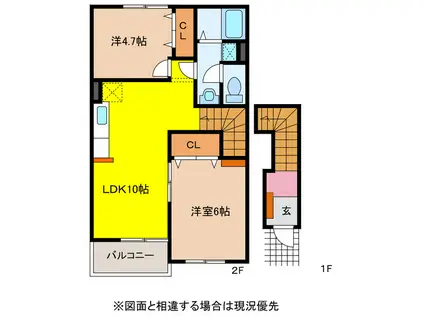 ラ・べレッツァI・II・III(2LDK/2階)の間取り写真