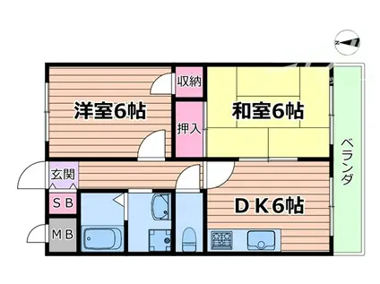 セゾン木川(2DK/5階)の間取り写真