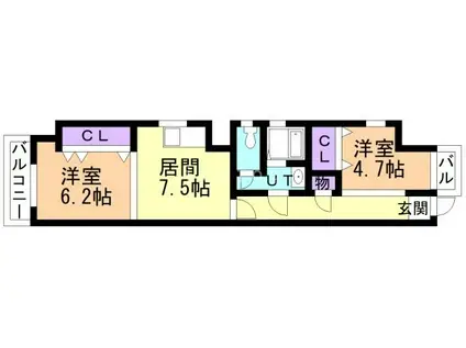 AKORA(2DK/3階)の間取り写真