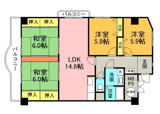 牛田コーポラスE棟(4LDK/3階)の間取り写真