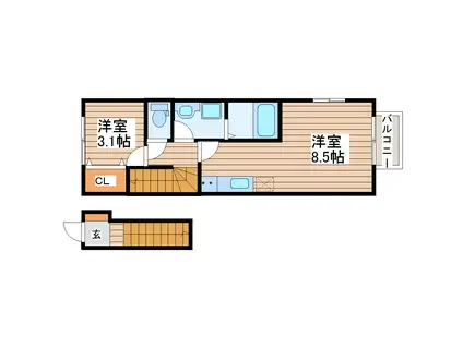 フラクタス愛宕橋(1LDK/2階)の間取り写真