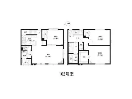ルミエール屯田4-7(3LDK/1階)の間取り写真