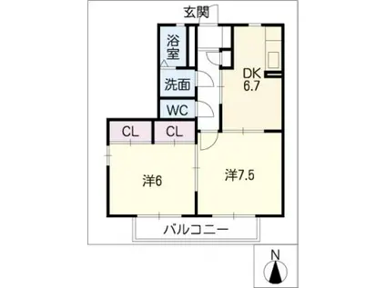 ドルチェ小牧A棟(2DK/1階)の間取り写真