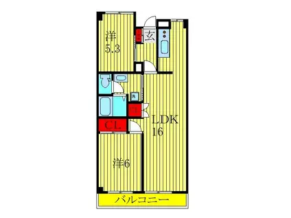 シャインクロコ(2LDK/2階)の間取り写真