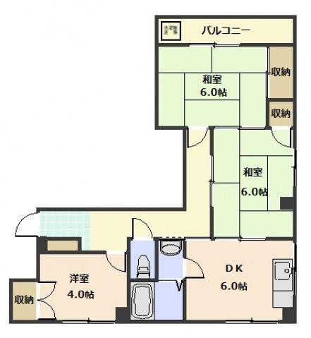 白石ビル(3DK/2階)の間取り写真