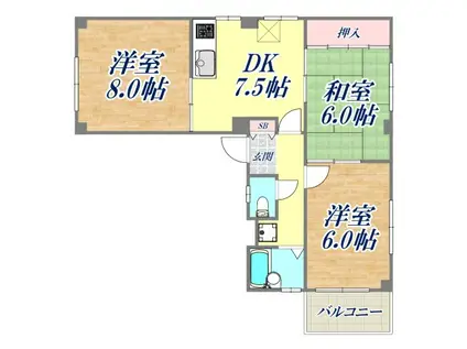 石町コーポ(3DK/4階)の間取り写真