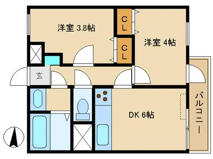 メゾンドホーネット(2DK/4階)の間取り写真