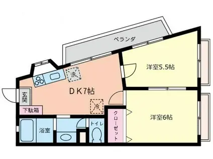 メゾンカワイ(2DK/2階)の間取り写真