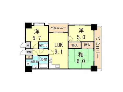 ロイヤルコート兵庫(3LDK/3階)の間取り写真