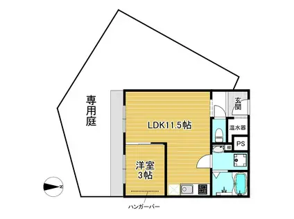 百万遍ハイツ(1LDK/1階)の間取り写真