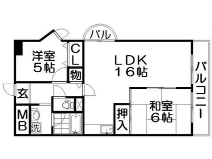 香里プラザII(2LDK/3階)の間取り写真