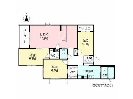 ヴィラウィステリア広木(3LDK/2階)の間取り写真