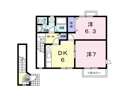ショコラハウス(2DK/2階)の間取り写真