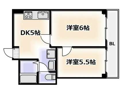 ロイヤルハイム下寺(2DK/6階)の間取り写真
