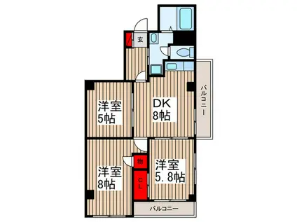 JUN朝霞台コート(3DK/5階)の間取り写真