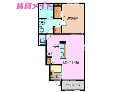 トレモントB(1LDK/1階)の間取り写真