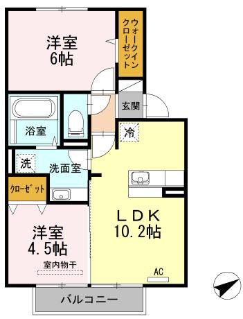 フルール(2LDK/2階)の間取り写真