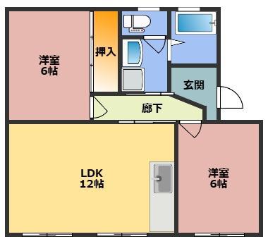 ヴィラ長者町(2LDK/3階)の間取り写真