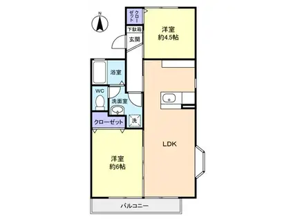 ローズハイムA(2LDK/1階)の間取り写真