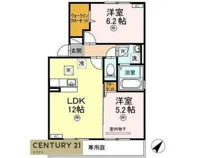 グランディールウベA(2LDK/1階)の間取り写真