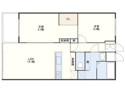 ラブレ石神(2LDK/1階)の間取り写真