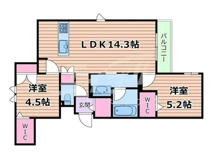 内代レジデンスノース(2LDK/3階)の間取り写真
