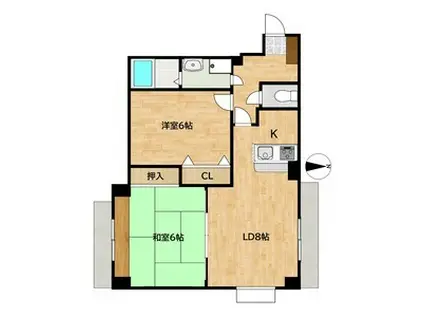 ファイブコート今川(2DK/4階)の間取り写真