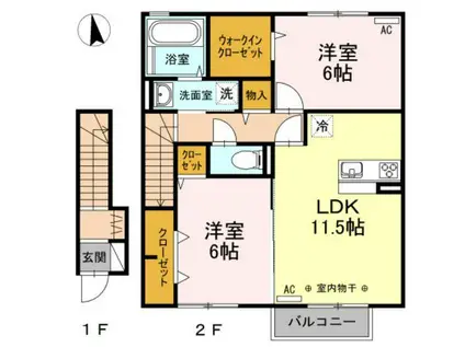 ソレイユ上諏訪(2LDK/2階)の間取り写真