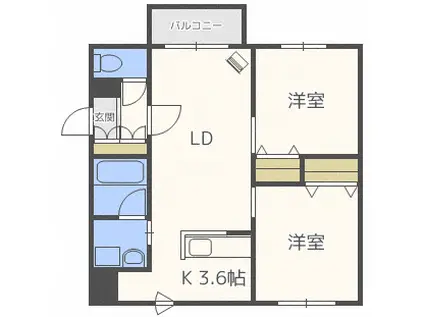 ラフィナート本通(2LDK/1階)の間取り写真