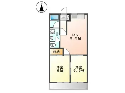 サンハイム桐山(2DK/2階)の間取り写真