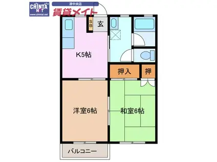 シーサイドパレス(2K/2階)の間取り写真