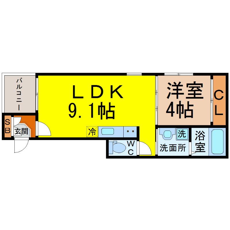 ルナソル(1LDK/3階)の間取り写真